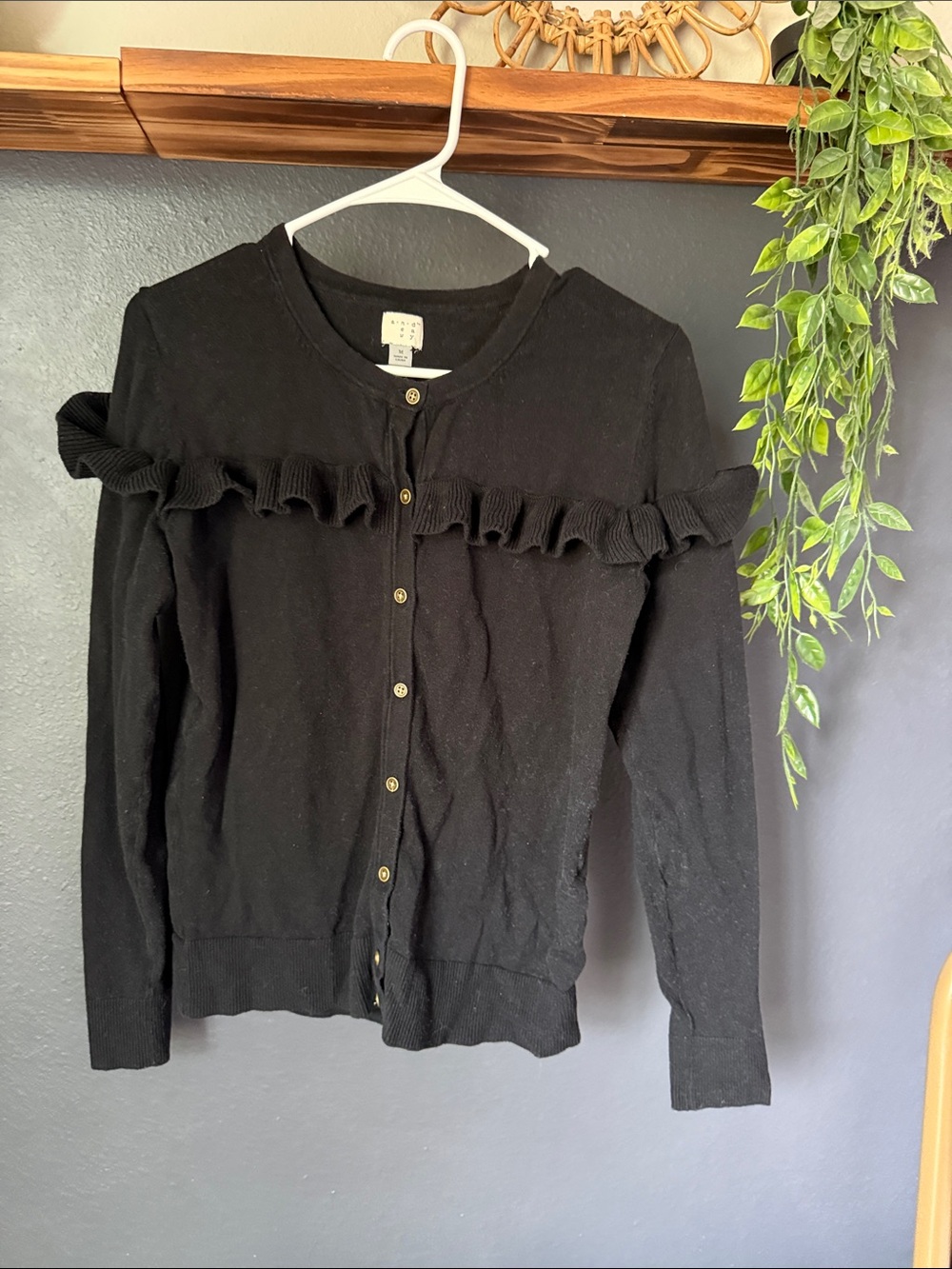 Black Ruffle Cardigan Sweater